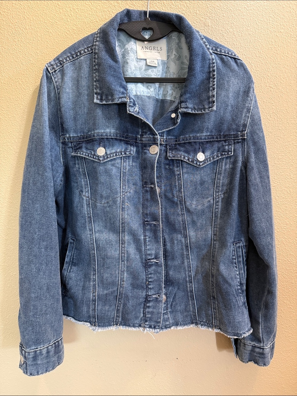 Angels Mid-Blue Denim Jacket with Frayed Hem
